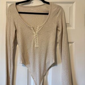 Aerie Cream Long Sleeve Bodysuit